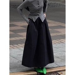 春夏の女性用ブラックフレンチフラワースカート、着痩せ＆体型カバー、大きいサイズ、ハイウエスト、ミドル丈、Aライン、妖精プリンセススカート