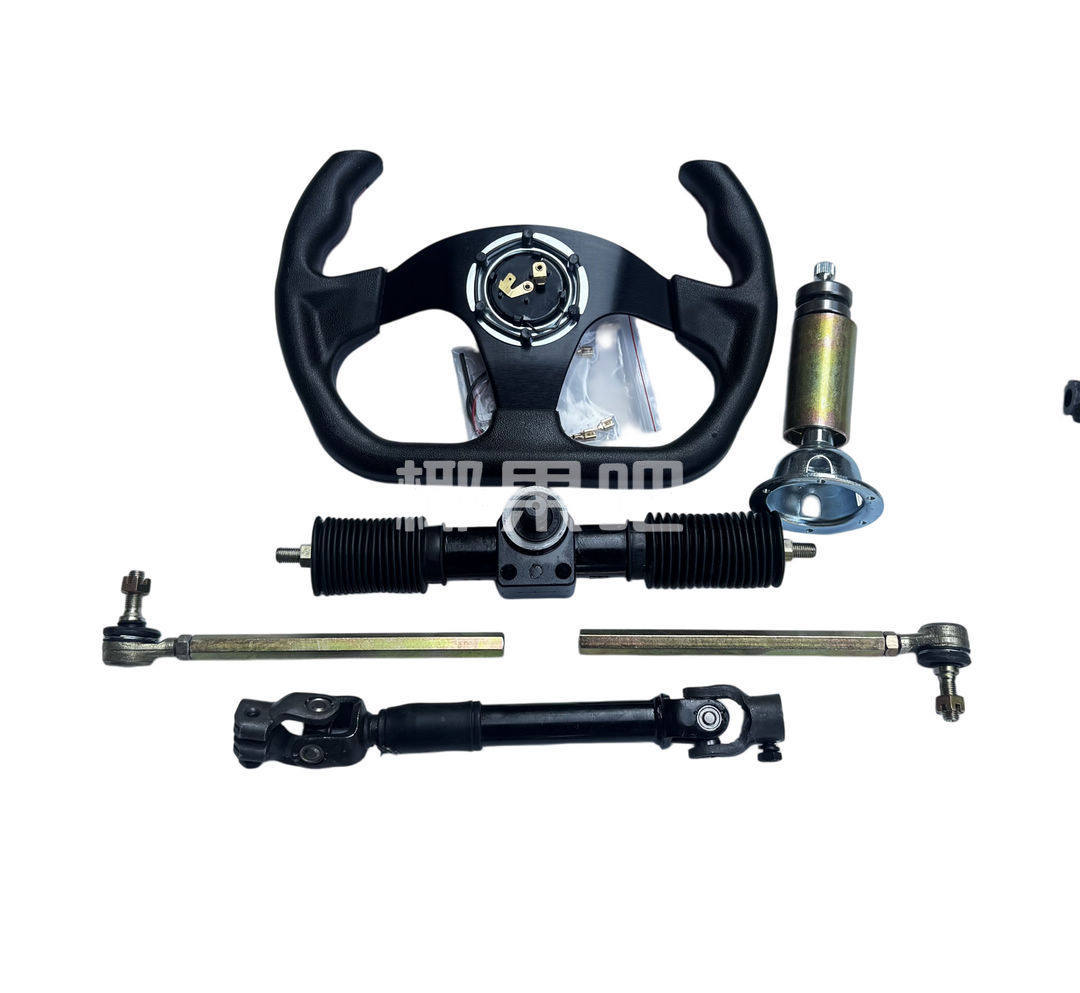 Modified Go-Kart Parts, Self-Made Four-Wheel Electric Vehicle Steering Kit, Aluminum Steering Gear with 32cm Steering Wheel