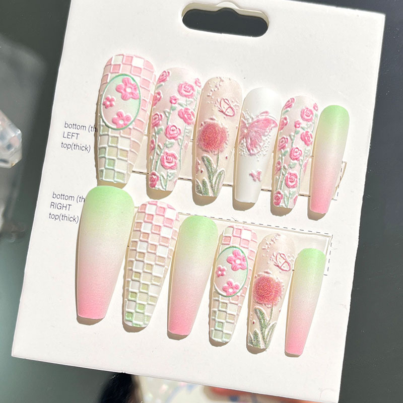 Nuevas uñas portátiles para adultos, uñas en relieve estéreo, parches de manicura, uñas postizas, uñas terminadas, uñas largas de ballet