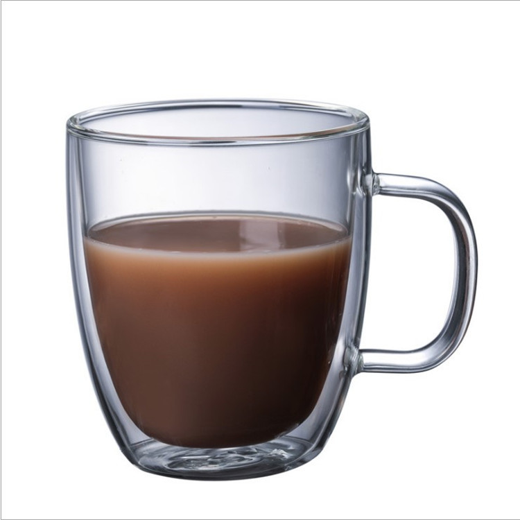 Taza de leche de doble capa de vidrio borosilicato con mango taza de café de vidrio de doble capa taza de café para cafetería taza de agua taza de té de leche