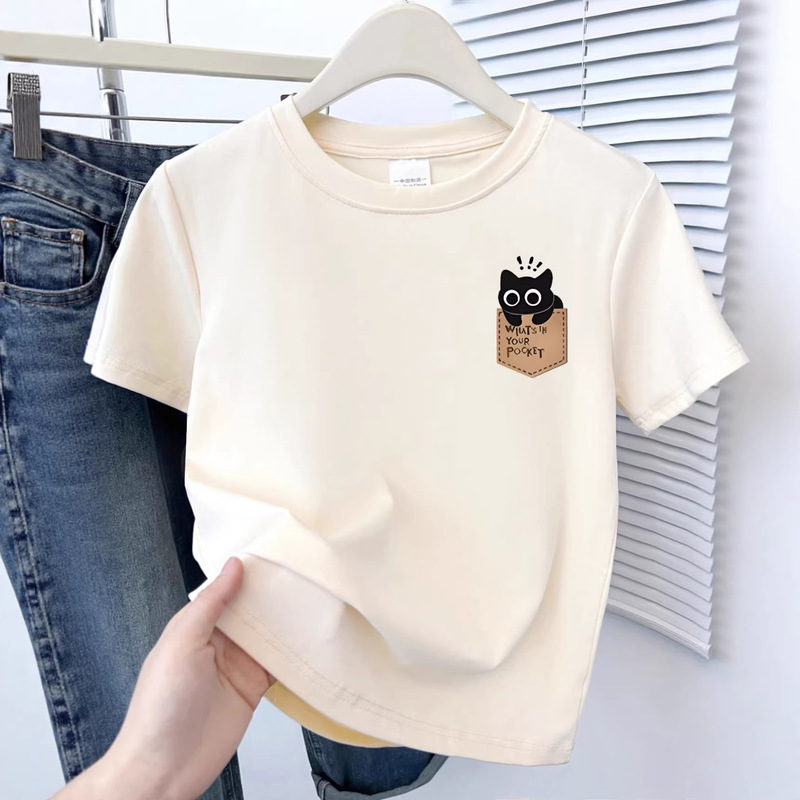 Pure Cotton Straight Shoulder Women's T-Shirt Short-Sleeve Women's T-Shirt 2026 Summer New Women's Fashion Versatile Casual Printed Top for Women