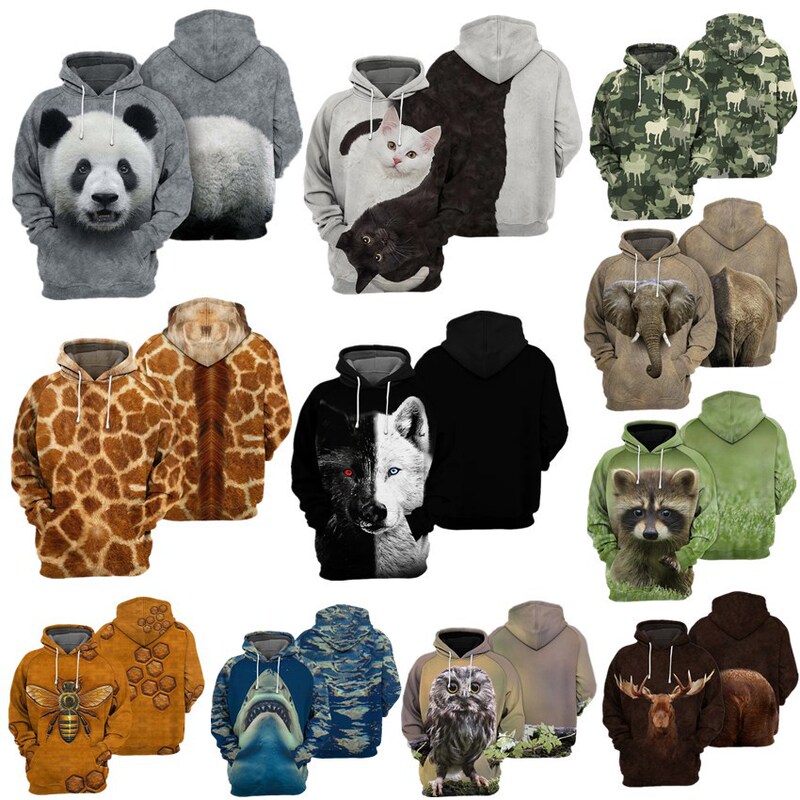 European and American Cross-border Animal Series Fashion Casual Hooded Sweater Men's and Women's 3D Digital Printed Spring and Autumn Long Sleeve Jacket