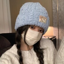 可爱兔兔*柔软少女弹力显脸小毛线帽秋冬新款百搭保暖甜美针织帽
