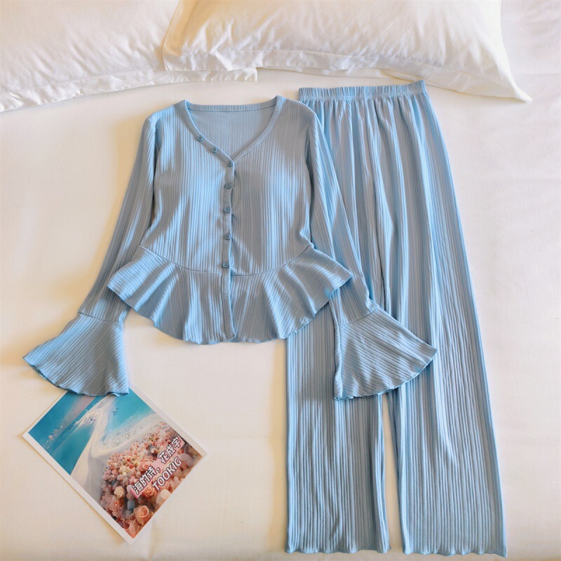 Cross-Border Foreign Trade Women's New Pajamas, Pure Cotton, Slim Fit, Spring and Autumn, with Slightly Flared Sleeves, Princess Style Loungewear Set for Winter Cross-Border Foreign Trade Women's New Pajamas, Pure Cotton, Slim Fit, Spring and Autumn, with Slightly Flared Sleeves, Princess Style Loungewear Set for Winter