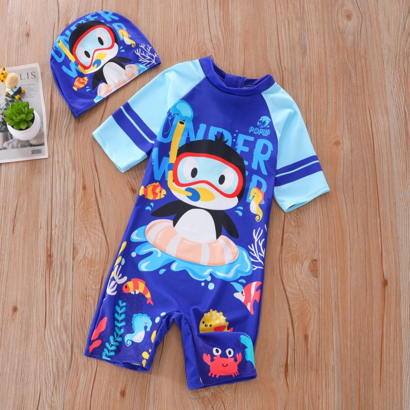 187 Pequeño pingüino de una pieza azul (sombrero de traje de baño)