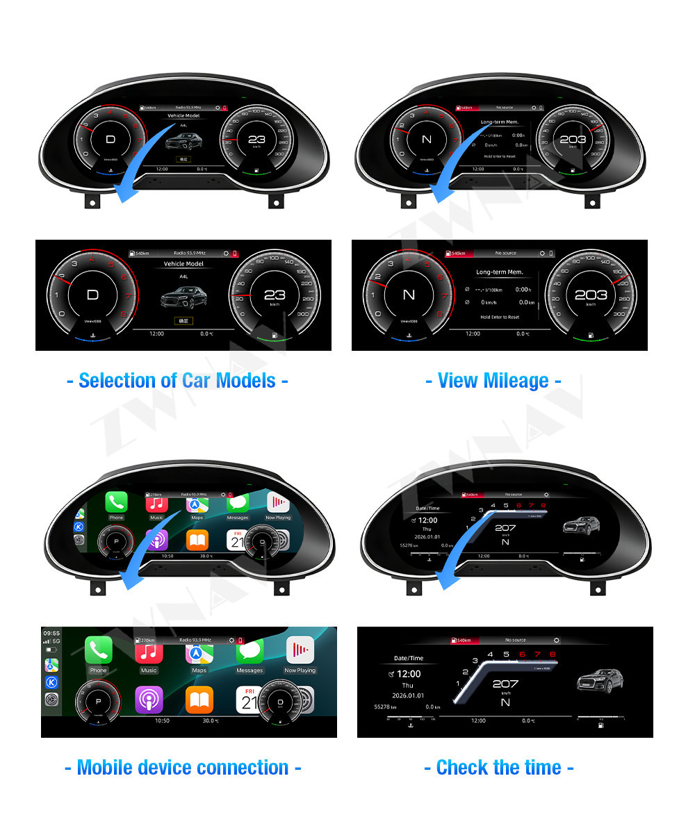 Suitable for 2009-2018 Audi Q5, upgraded full LCD instrument cluster, multifunctional car mileage and speedometer