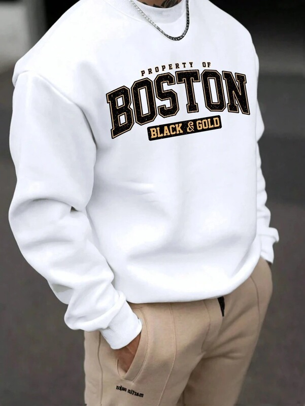 Boston Letter Print Crew Neck Sweatshirt Autumn and Winter Unisex Hooded Clothing Harajuku Casual High-Quality Summer Set