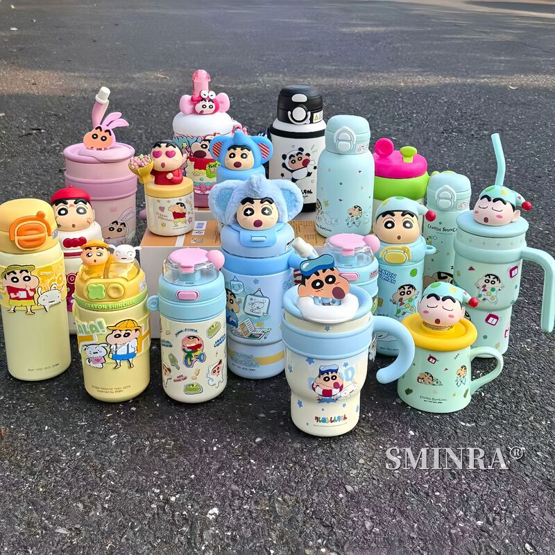 Crayon Shin-Chan Children's Thermos Cup, High-Looking Cartoon Double Drinking Cup, Portable Straw Cup for School, Large-Capacity Ice Cup