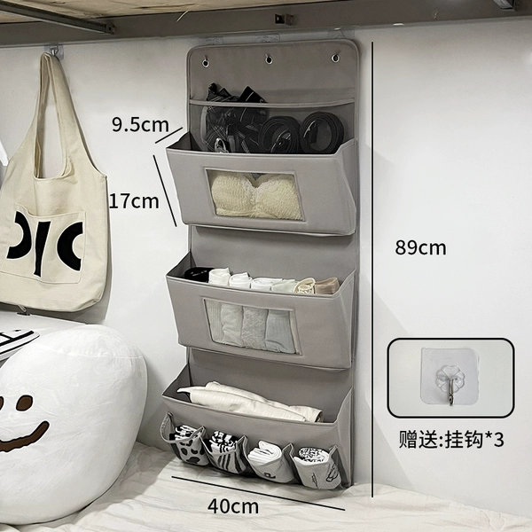 Fabric hanging bag—grey 3 layers [free hooks*3]