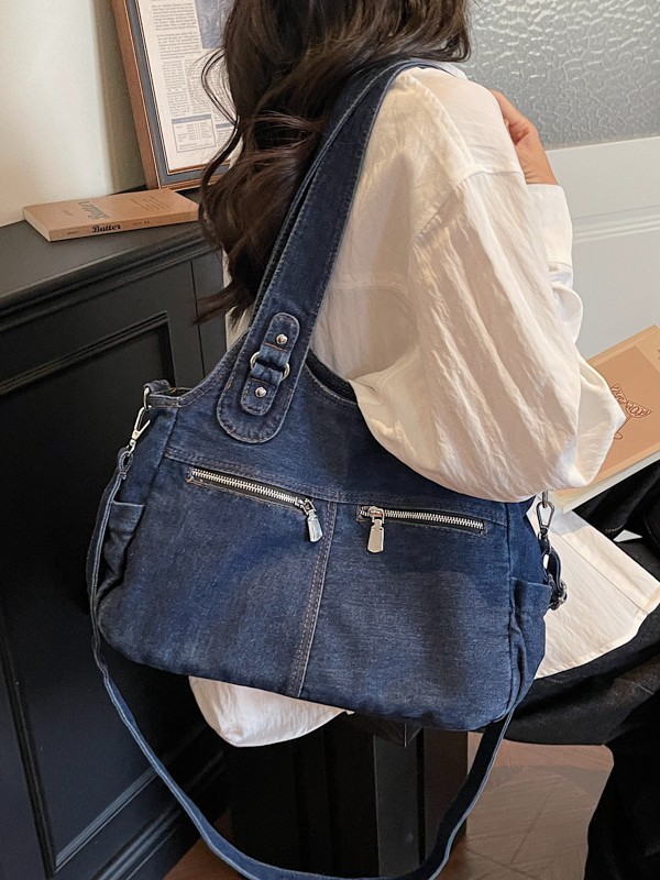 Bolso de denim para mujeres 2026 nueva moda multibolsillo de hombro tote de gran capacidad de transporte de mano mochila