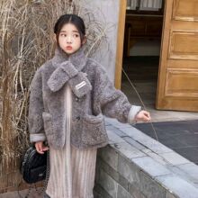 女童中大童颗粒开衫女孩毛毛大衣中长款韩系秋冬儿童皮草外套