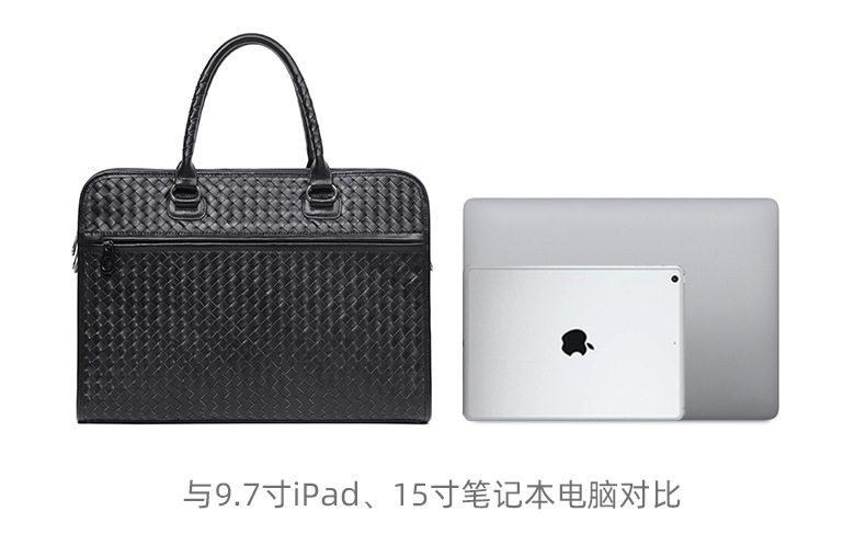 Túi công sở nam da bò lớp đầu đan sọc, cặp da thật đựng laptop 15,6 inch dung lượng lớn 40×13×29 cm — Lớp lót nỉ cao cấp màu đen chi tiết 14