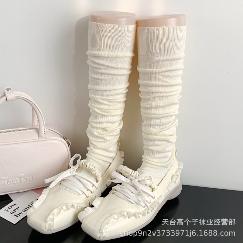 Japanese-Style Jk White Knee-High Socks for Women, Spring and Autumn Ballet Style, Leg-Shaping Over-The-Knee Socks Paired with Small Leather Shoes