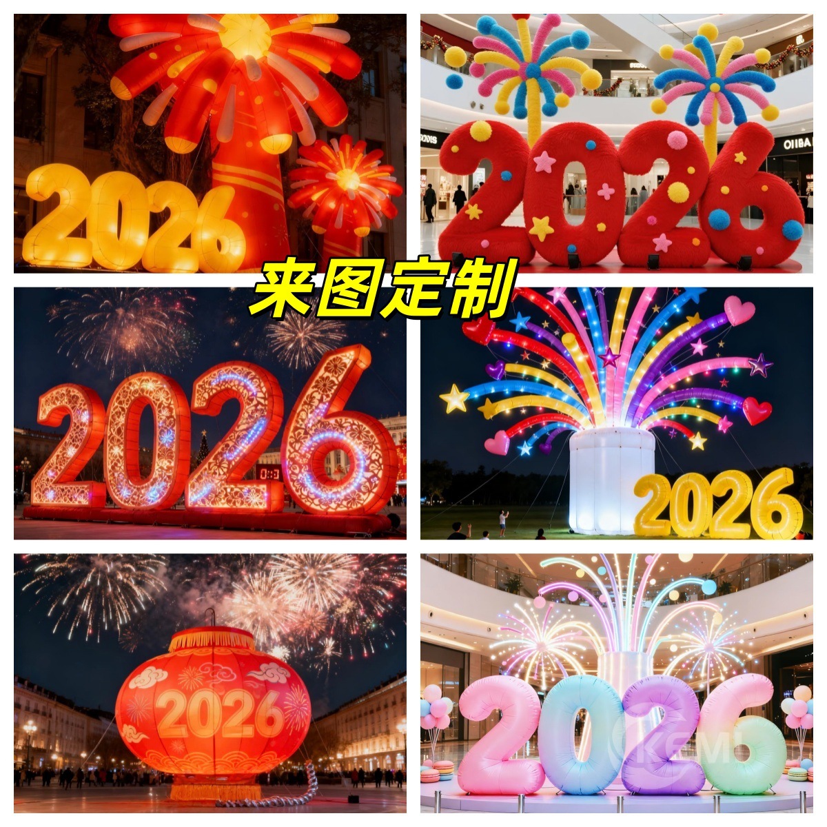 充气2026气模毛绒活动企业装置小马彩色马年活动户外烟花发光跨年