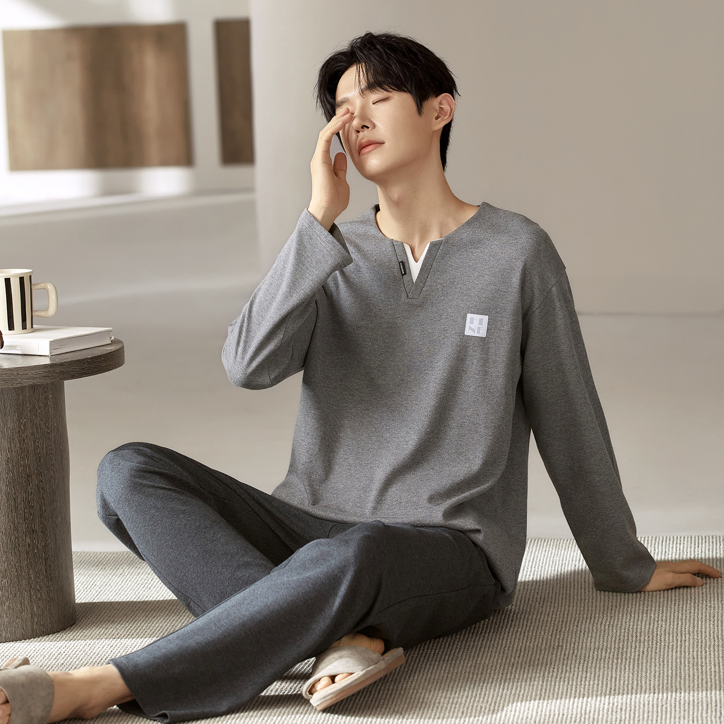 2026 New Spring and Autumn Pure Cotton Pajamas for Men, Long-Sleeved Pullover Casual Suits, Autumn and Winter Men's Cotton Home Clothes