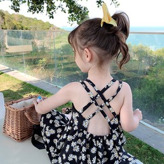 Baby 2024 Summer New Strappy Dress Children's Strappy Skirt Baby Backless Small Daisies Beach Vacation Dress