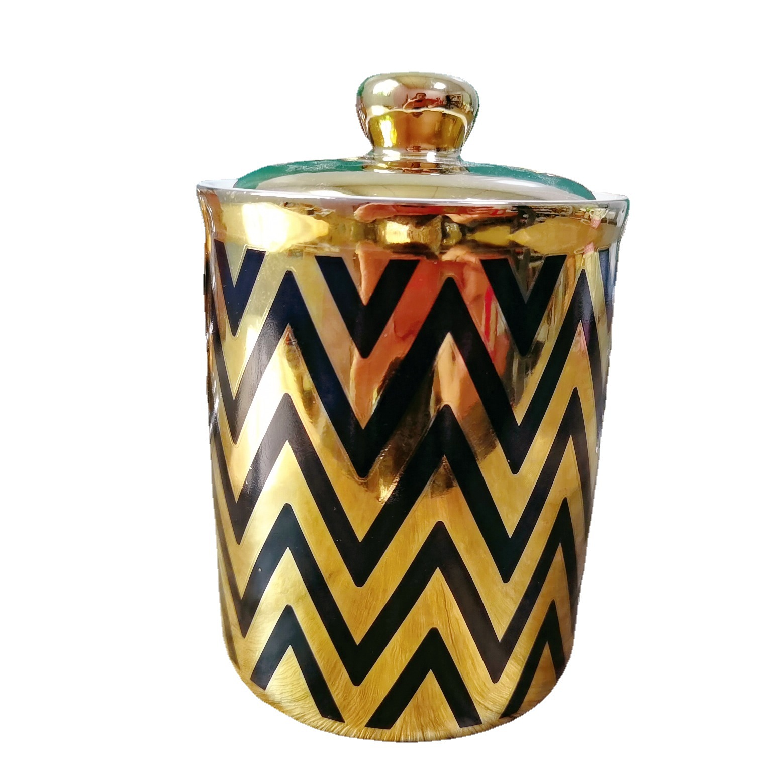 Transfronterizo nuevo tarro sellado chapado en oro de cerámica de 3 cabezas de almacenamiento tarro de almacenamiento de cocina con estante de hierro tarro de condimento tarro de café