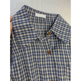 Clearance of Foreign Trade Surplus Goods ~ Vintage Niche Blue Plaid Shirt for Men and Women, Loose Long-Sleeve Shirt for Spring and Autumn
