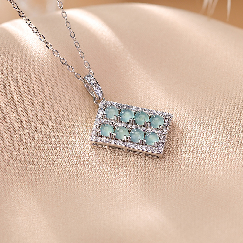 Mặt dây chuyền bạc S925 hạt tròn bàn tính phong cách Trung Hoa — Mẫu ngọc nước xanh (không bao gồm dây chuyền)