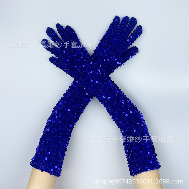 冬季加厚保暖金丝绒手套闪闪发亮裙子袖套亮片手套万圣节服饰手套|undefined