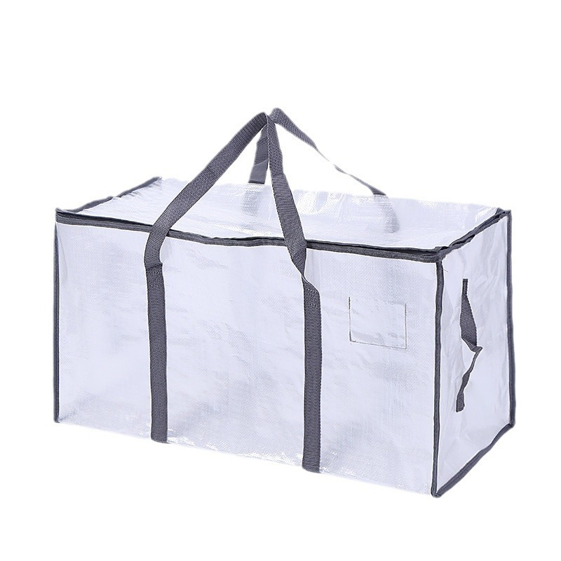 Bolsa tejida bolsa de embalaje móvil translúcido portátil PP bolsa de almacenamiento de gran capacidad hogar ropa impermeable ropa bolsa de cremallera