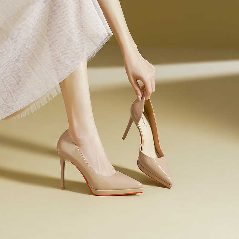 Sandal cao gót nữ mũi nhọn gót nhọn đế chống thấm nước — Màu đen