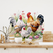VA-E037田园风公鸡觅食花朵家居背景墙壁装饰墙贴画自粘批发外贸