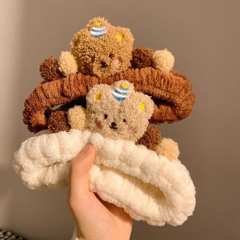 Linda banda para el cabello de felpa marrón para el lavado de cara, máscara para mujer, banda para el cabello especial para el maquillaje, banda para el cabello peluda, diadema beige