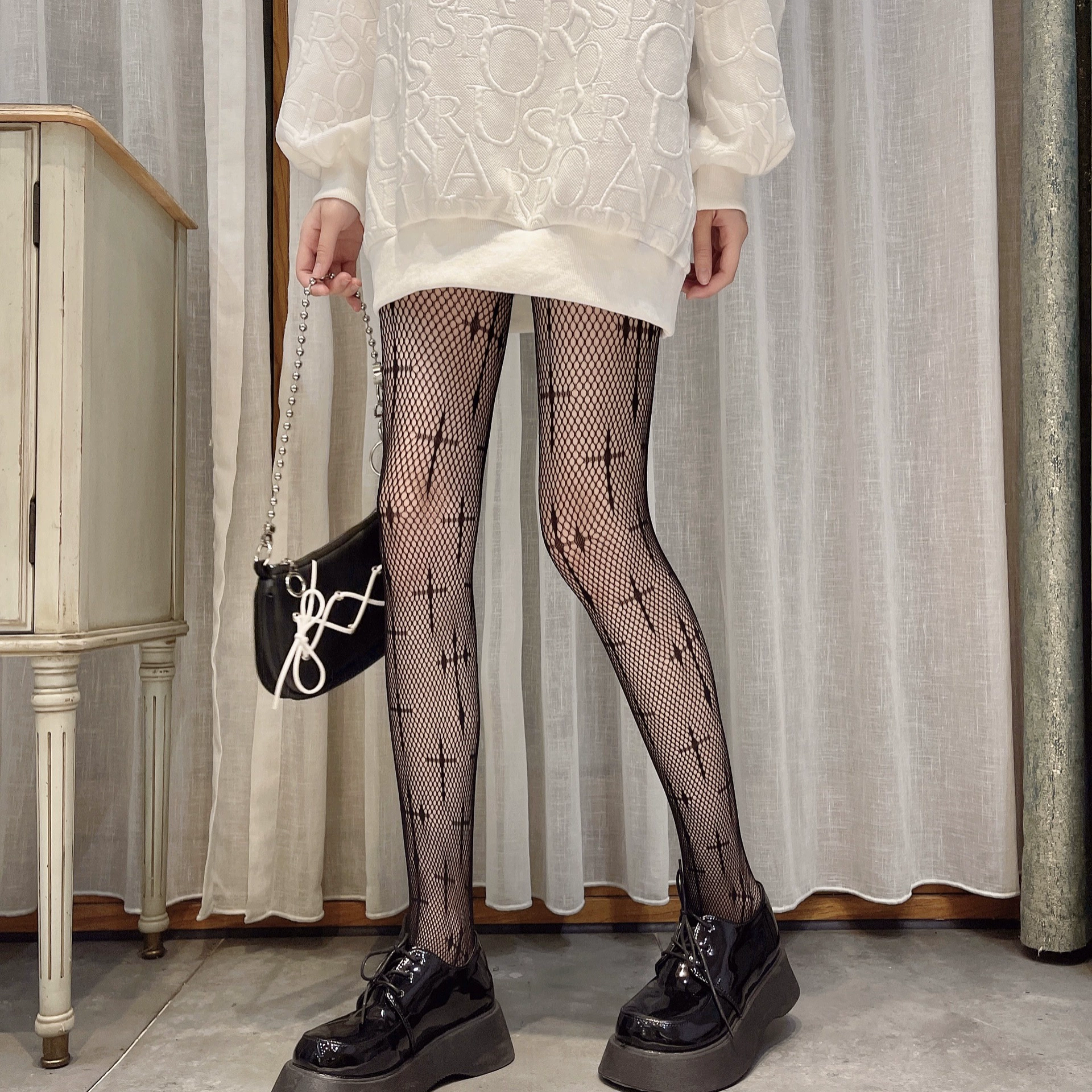 Tights (base) fishnet with bow, European style, plus size, one-size, multiple patterns