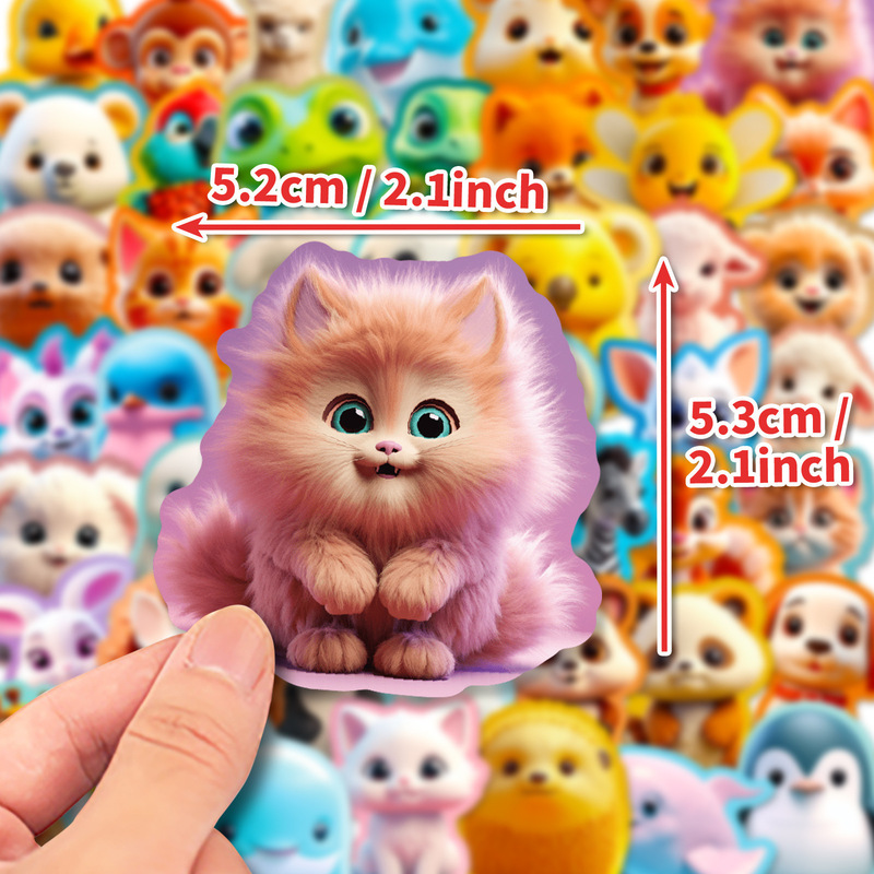 50枚の3d動物シリーズかわいいアニメシールinsクリエイティブ3dアニメ動物の顔写真子供貼り絵対外貿易|undefined