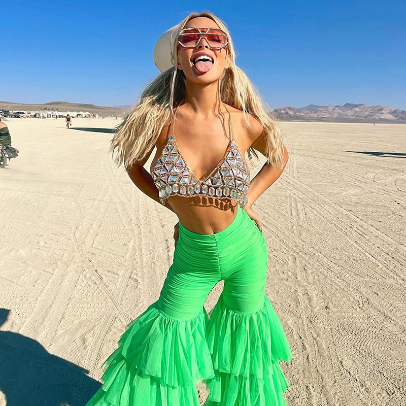 Cadena de Cuerpo Multicapa con Borlas Brillantes para Discoteca, Estilo Europeo y Americano, Joyería para el Pecho, Cadena de Cintura Sexy para Bikini de Playa