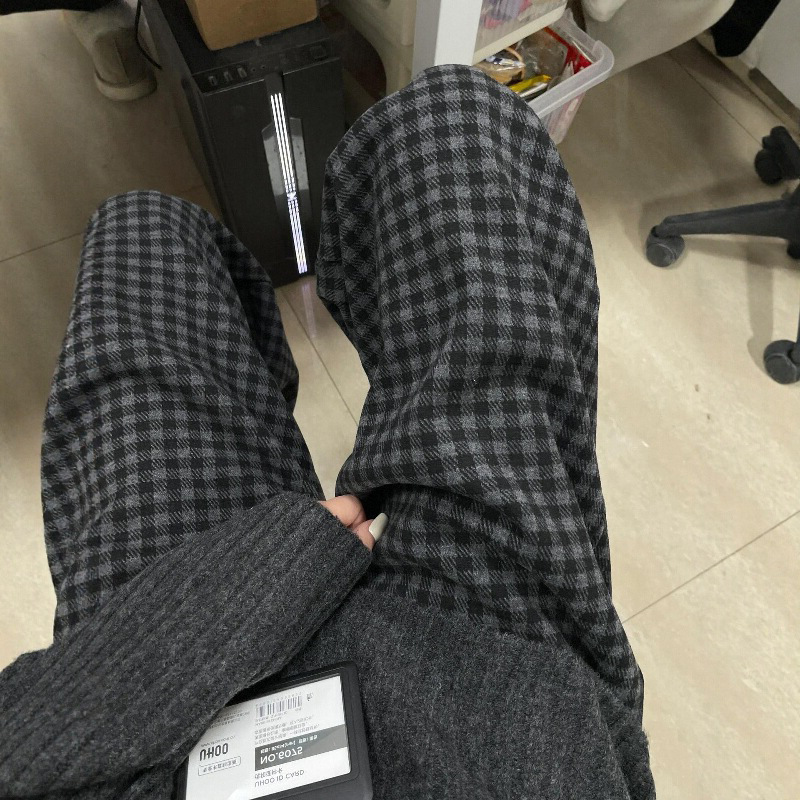 Maternity Black and Gray Wool Plaid Drawstring Waist Maternity Casual Pants Autumn and Winter Fleece-Lined Hip-Covering Slimming Wide-Leg Pants Maternity Black and Gray Wool Plaid Drawstring Waist Maternity Casual Pants Autumn and Winter Fleece-Lined Hip-Covering Slimming Wide-Leg Pants
