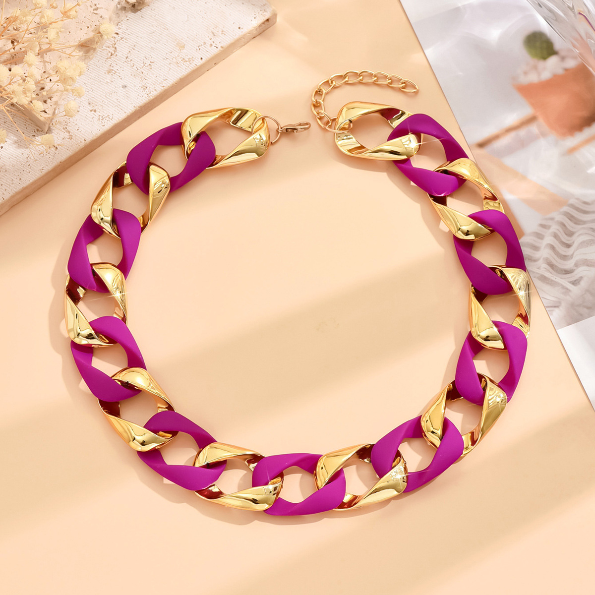 Punk Style Fluorescent Acrylic Cuban Chain Necklace For Women_voghion.com