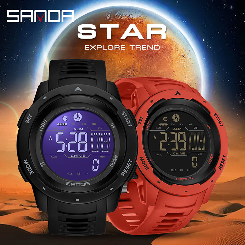 Sanda SANSDA calorías podómetro reloj despertador impermeable multifunción montañismo a prueba de golpes hombres y mujeres reloj 2145