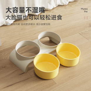 Mai's Environmentally Friendly Cat Food Bowl, Cat Rice Bowl, Double Bowl, Slanted Mouth Dog Bowl, Drinking Water Feeding Bowl, Protects Cervical Spine and Prevents Overturning