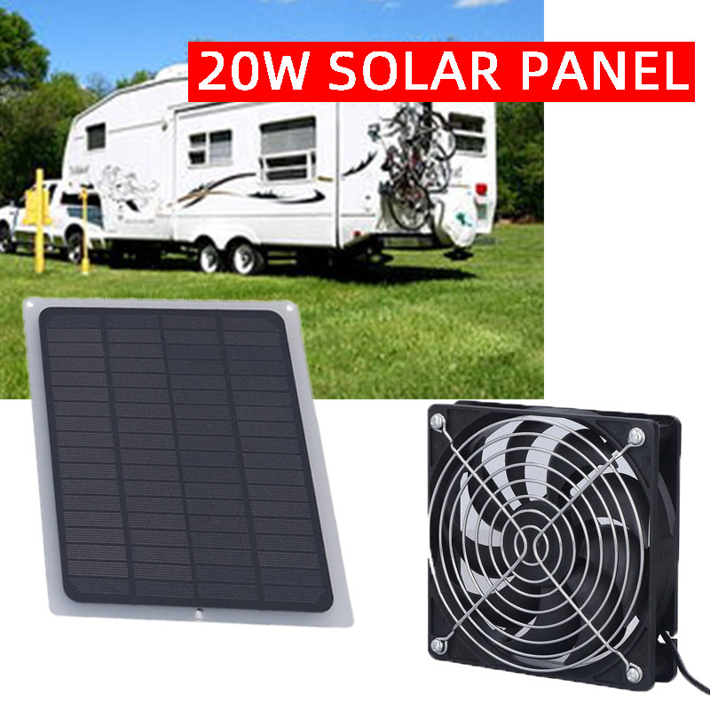 20W太阳能排气扇 高转速带保护网防水排气扇适用棚屋鸡舍狗舍排