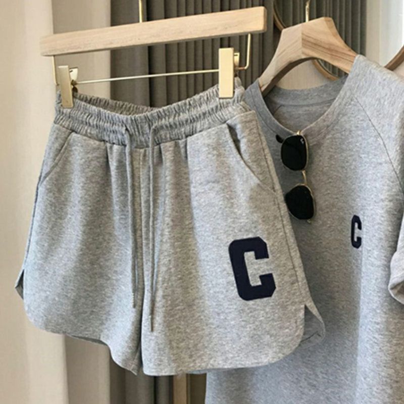 Trendy Cross-border Women's Summer New Style Student Loose-fitting Sports Shorts And Round-neck Short-sleeve Casual_ecoleips.com