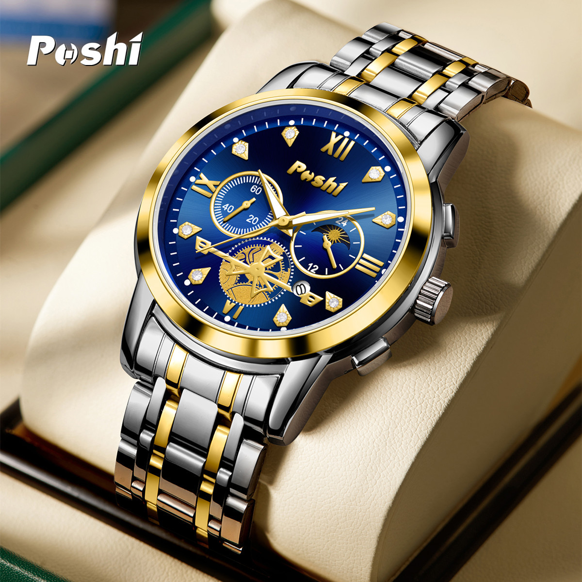 Reloj de la marca POSHI venta caliente transfronteriza multifunción impermeable reloj de cuarzo luminoso no mecánico reloj para hombre