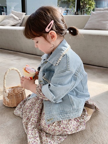 Girls' clothing spring new style pearl Korean style children's denim jacket baby spring and autumn style cardigan top 5578