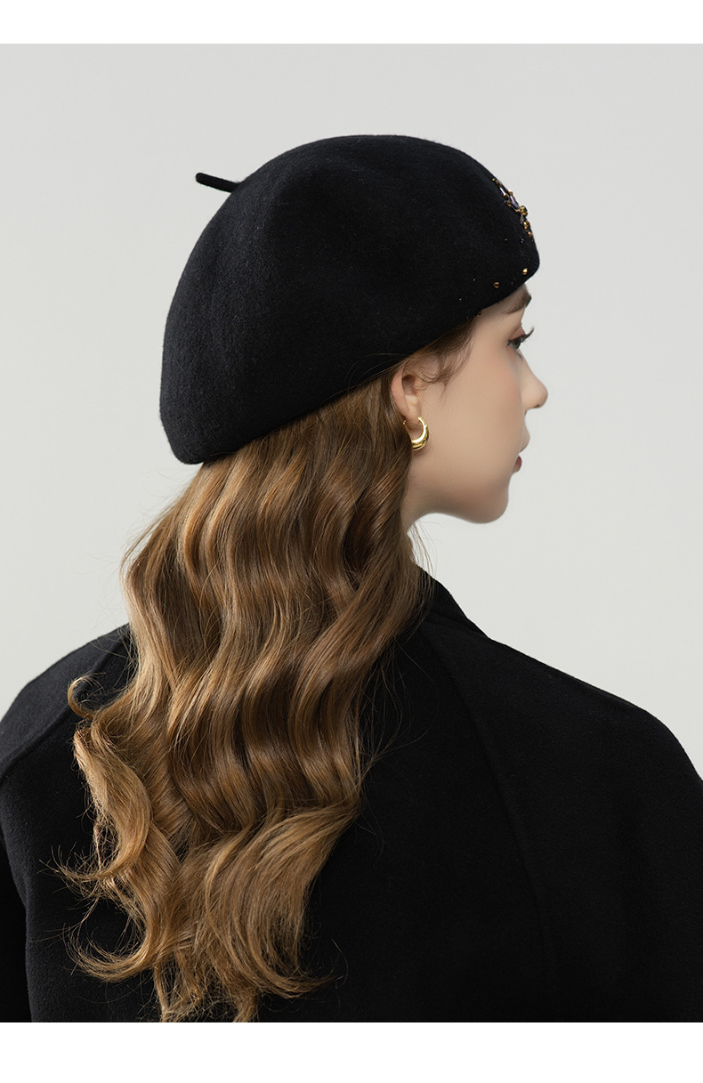 Mũ nồi beret nữ len nguyên chất mềm mại, phong cách thu đông, mặt hiển thị nhỏ — màu be chi tiết 6