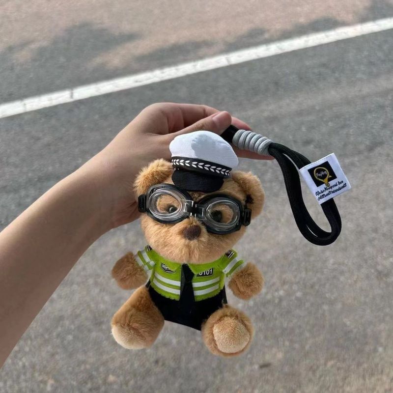 交通警察クマ警察官インターネット有名人人形キーホルダー人形鉄騎兵ペンダントオートバイテディベアかわいいぬいぐるみ|undefined