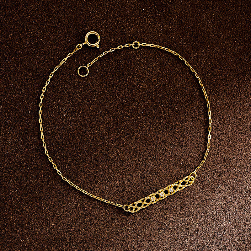 Pure 18K Gold Bracelet for Women Inlaid with Lace 14K Gold Cut Out Simple Hand Jewelry Gold Jewelry 40577