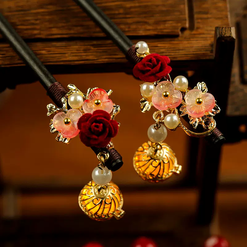 新年喜庆发光发簪复古宫廷风簪子女古装汉服配饰盘发流苏发钗饰品