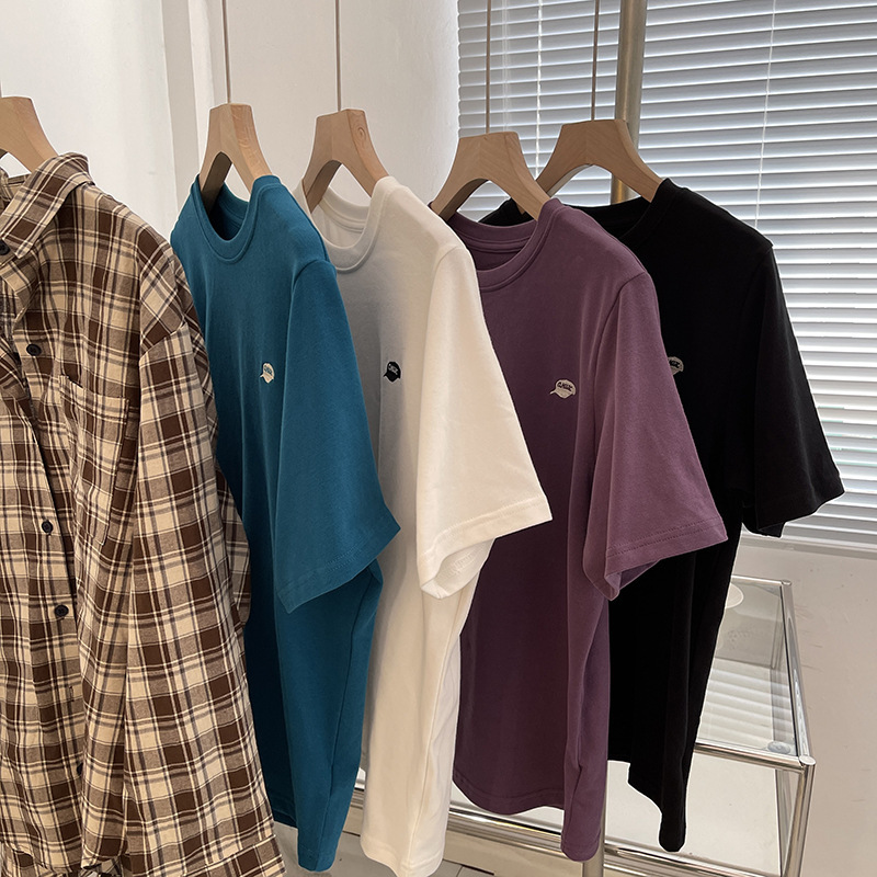 Baseball Cap Small Letter Embroidery Short-Sleeve T-Shirt for Women, Loose Fit, Versatile Brushed Top, Commuter Style