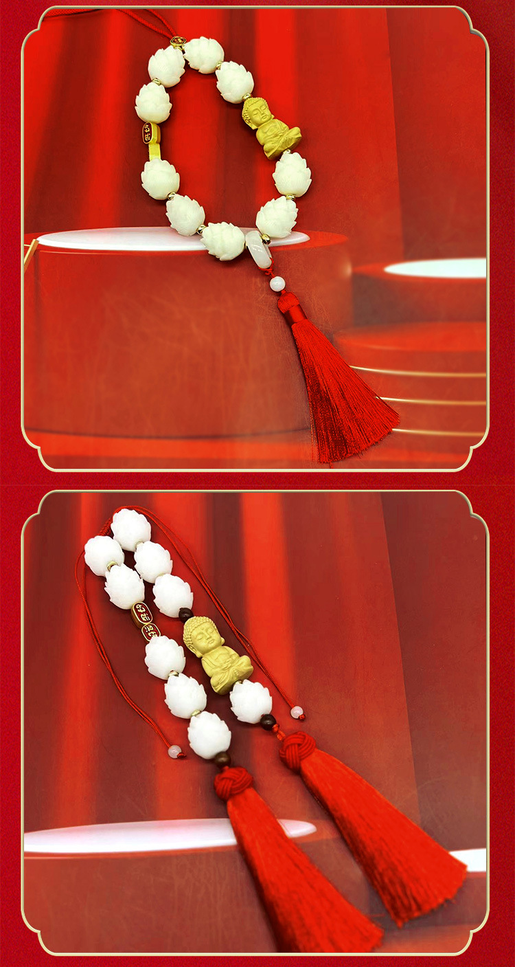 Car Pendant Boxwood Buddha Bodhi Security Car Interior Car Accessories Double Tassel Lotus Rearview Mirror Pendant