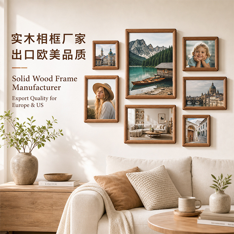 Black Walnut Wood Photo Frame, Photo Wall Hanging Frame, Desktop Display Frame, Solid Wood Square Double-Sided Frame, Same Style as Amazon's Photo Frame