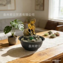 创意流水金佛桌面装饰摆件 居家茶座客厅办公室 水循环造景装饰