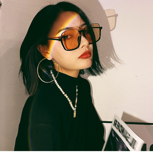 New retro square frame sunglasses for women, multi-color fashionable sunglasses, versatile large frame ins street shooting, round face slimming 9270