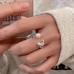 幾何豆豆戒指女不規則簡約珍珠S925銀開口指環ins風小眾食指戒潮