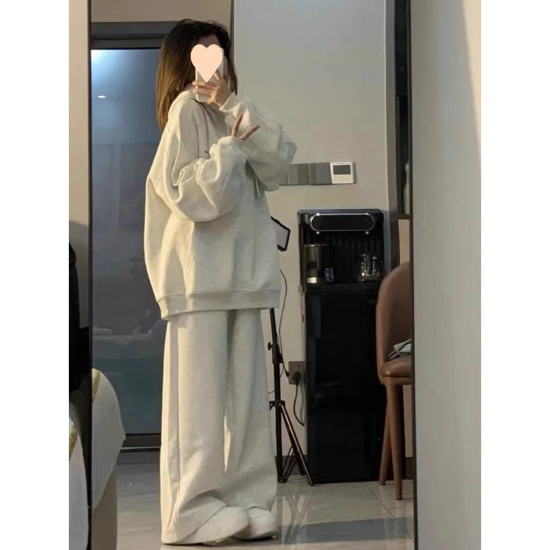 ActiveGo Korean Style Simple High-End Feel Sportswear Women, Loose Casual Hoodie Sweatpants, Two-Piece Set For Students In Autumn_desvips.com